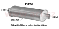 univerzální tlumič plochý (trubka 64 mm, délka 63 cm) (tělo 21,5x13,5 cm, délka 50 cm) FENNO