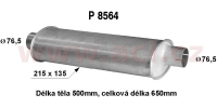 univerzální tlumič plochý (trubka 76,5 mm, délka 65 cm) (tělo 21,5x13,5 cm, délka 50 cm) FENNO